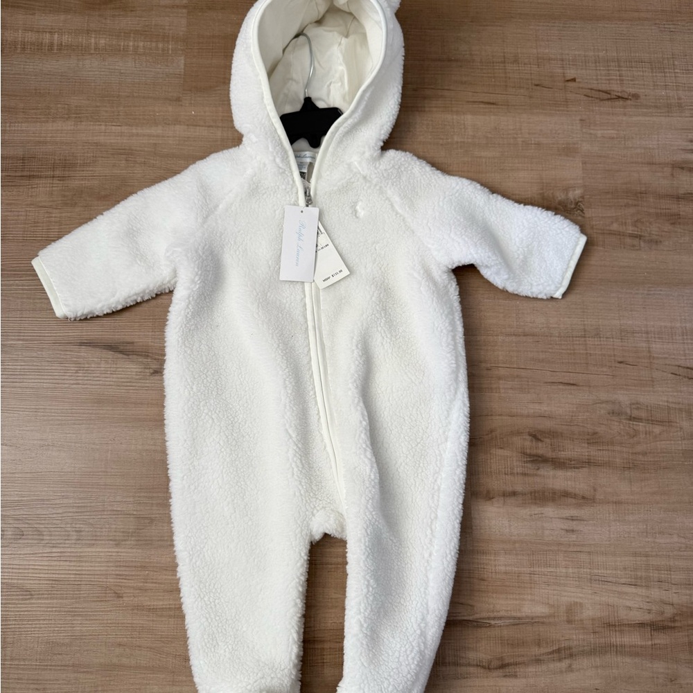 Ralph Lauren Soft White Hooded Baby Footie